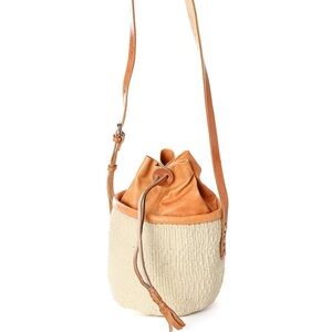 Small White Sisal Purse With Leather Cinch Top